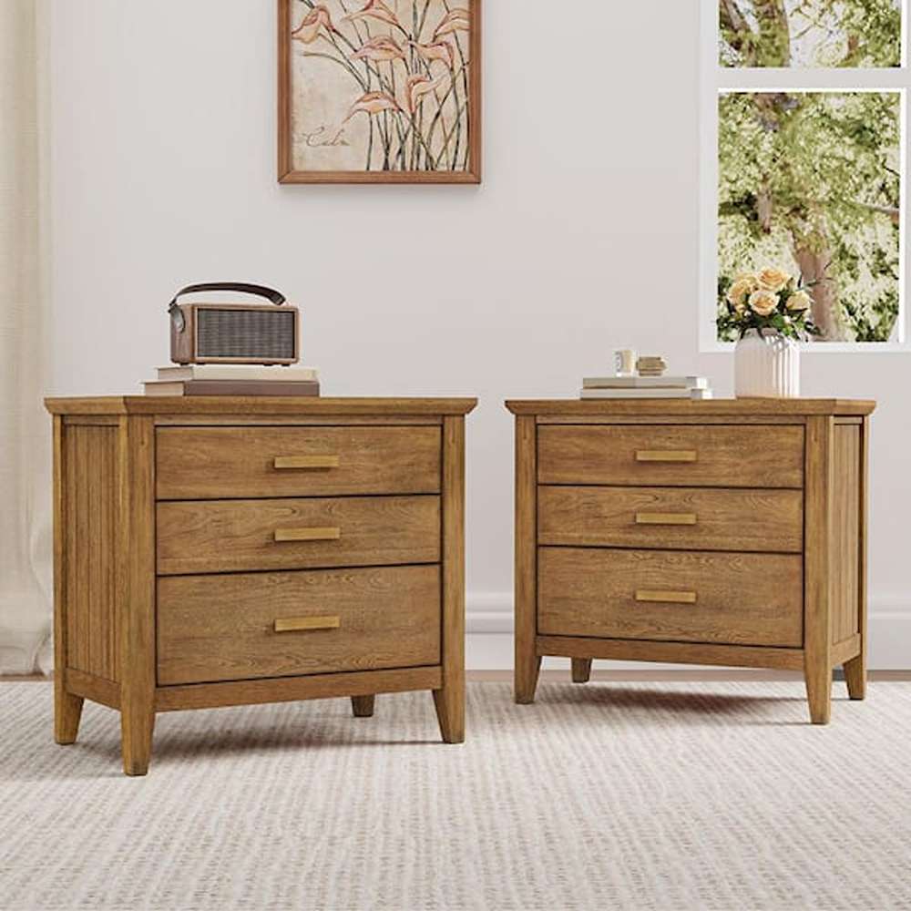 Light Brown Modern 3-Drawer 25.8 in. W Solid Wood Nightstand Bedside Table with Storage (Set of 2) - Image 2