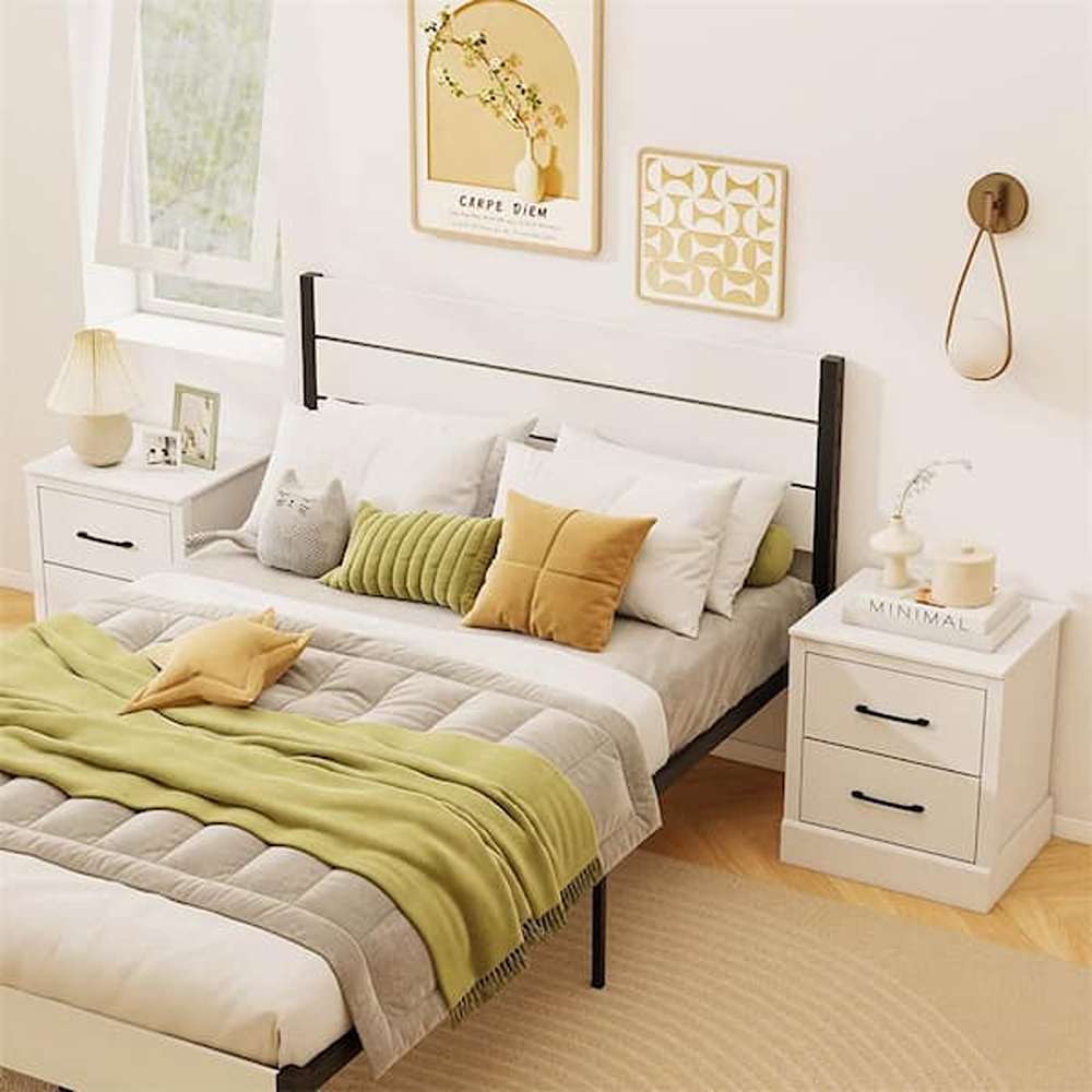 White 2 Drawer 18.5 in. W Farmhouse Nightstand with 2 Drawers Compact Size End Table for Living Room - Image 2