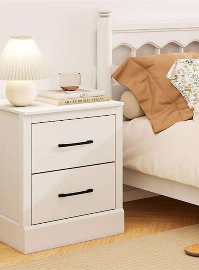 White 2 Drawer 18.5 in. W Farmhouse Nightstand with 2 Drawers Compact Size End Table for Living Room